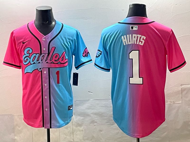 Men 2025 Philadelphia Eagles #1 Hurts Blue pink Nike Limited NFL Jersey style 03->philadelphia eagles->NFL Jersey